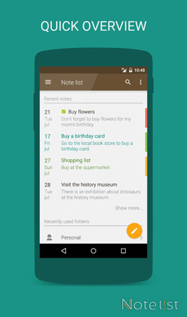 Note list - Notepad app for Android - Quick overview
