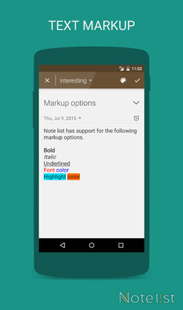 Note list - Notepad app for Android - Text markup